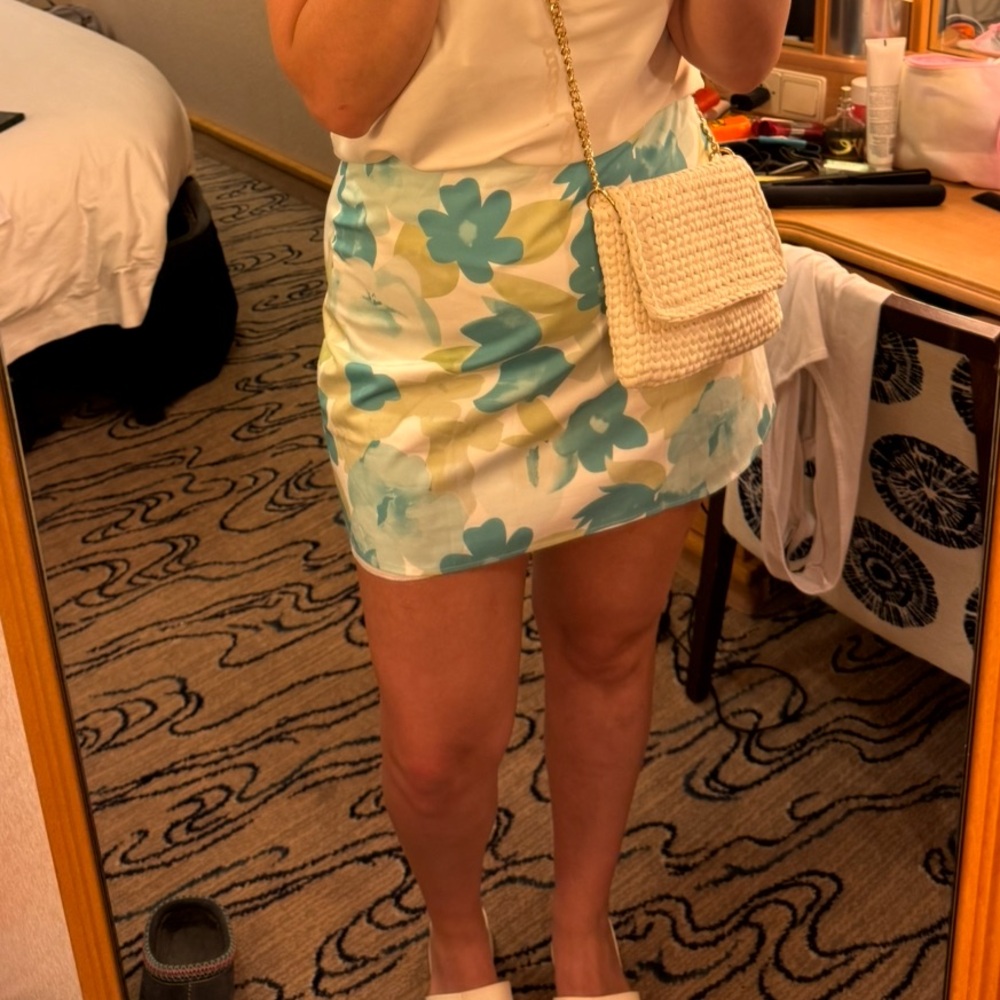 Blue and White Floral Mini Skirt